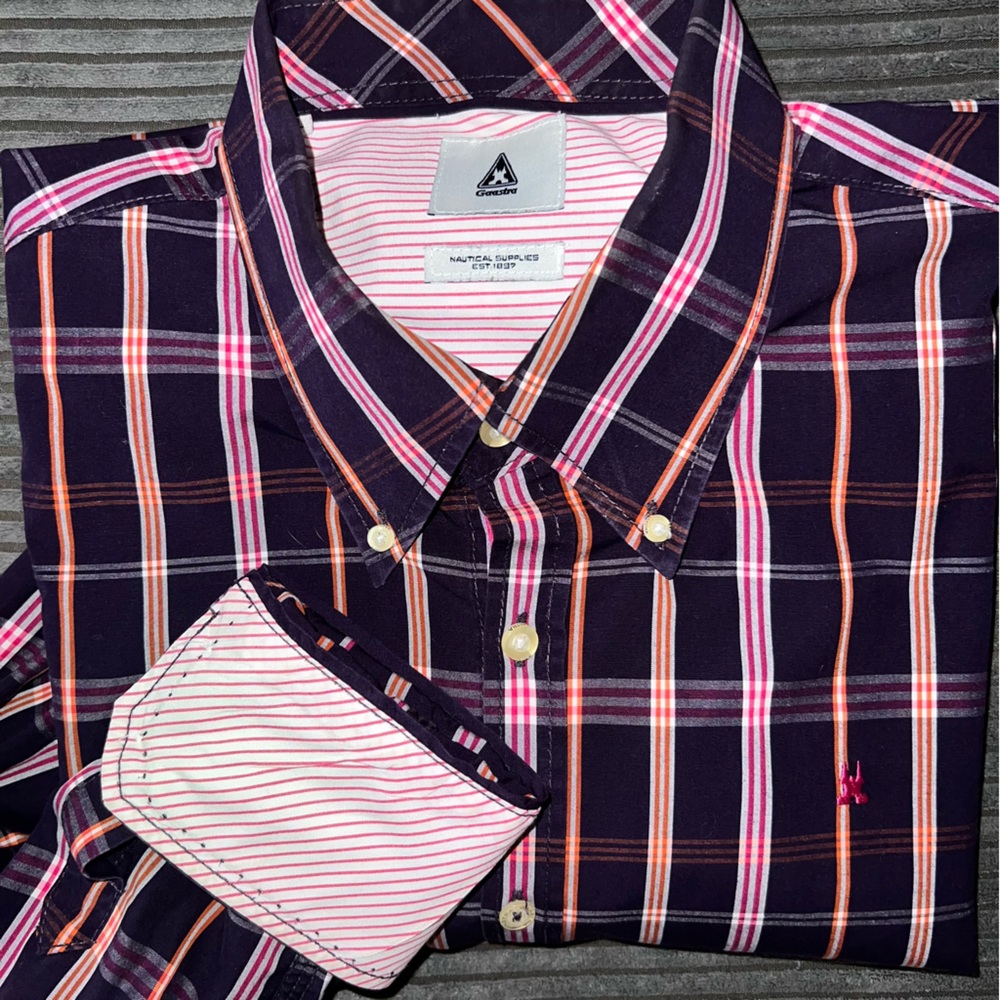 Gaastra Men’s Purple Red Plaid Cotton Button-Down Shirt Size XL